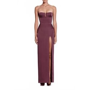 NEW ALEX PERRY strapless cup column satin maxi dress in plum